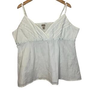 Y2K Uniti Casuals White Sequin Embroidered Spaghetti Strap Babydoll Tank Large